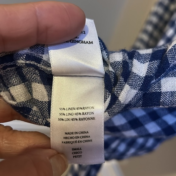 Rails Val Long Sleeve Blue White Gingham Linen Rayon Front Tie Blouse Small - Picture 7 of 9